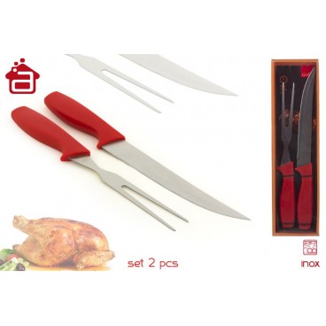 SET 2 COUTEAUX À DÉCOUPER MANCHE ROUGE PP DANS ÉTUI ( 12 PIECES)