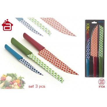 SET 3 COUTEAUX MULTIUSAGES FEUILLE IMPRIMÉE MANCHE PP ( 12 PIECES)