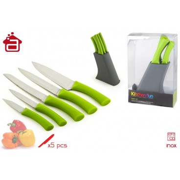 BLOCK 5 COUTEAUX MULTIUSAGES MANCHE PP DANS BOÎTE PVC ( 6 PIECES)