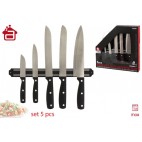 ÉTUI 5 COUTEAUX AVEC MANCHE NOIR - ABS + BARRE MAGNÉTIQUE ( 6 PIECES)