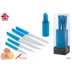 BLOCK 5 COUTEAUX MULTIUSAGES MANCHE PP DANS TUBE PVC ( 6 PIECES)