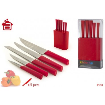 BLOCK BOIS 5 COUTEAUX MULTIUSAGES MANCHE PP DANS BOÎTE PVC ( 4 PIECES)