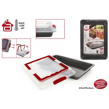 PLAT/MOULE FOUR AVEC COUVERCLE 42X29X4CM - ÉPAISSEUR 0.4MM ( 6 PIECES)