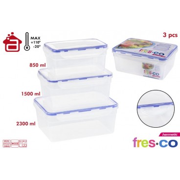 PACK 3 BOÎTES ALIMENTAIRES 850/1500/2300 ML -HERMETIC FRESCO ( 8 PIECES)
