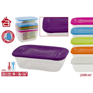 PRACTIFRESH HERMÉTIQUE RECTANGULAIRE 2200 ML - COULEURS ASS ( 72 PIECES)