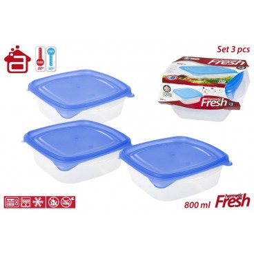 PACK 3 CONSERVERS CARRÉS 800 ML ( 16 PIECES)