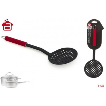 ÉCUMOIR MANCHE ACIER INOX PEINT EN ROUGE 33 CM ( 24 PIECES)