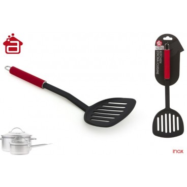 PELLE FRITEUSE MANCHE ACIER INOX PEINT ROUGE 33 CM ( 24 PIECES)