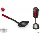 PELLE FRITEUSE MANCHE ACIER INOX PEINT ROUGE 33 CM ( 24 PIECES)