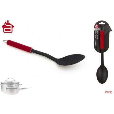 CUILLÈRE SERVICE MANCHE ACIER INOX PEINT EN ROUGE 31 CM ( 24 PIECES)