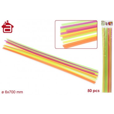 PACK 50 PAILLES DROITES D6MM X 70 CM - COULEURS NÉON ( 24 PIECES)