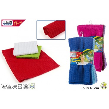 PK 3 LAVETTES MICROFIBRES MULTIUSAGE 50X40 CM - 3ASS - 220GR ( 24 PIECES)