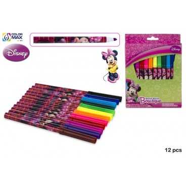 BOÎTE 12 FEUTRES COULEURS POINTE ÉPAISSE - MINNIE ( 144 PIECES)