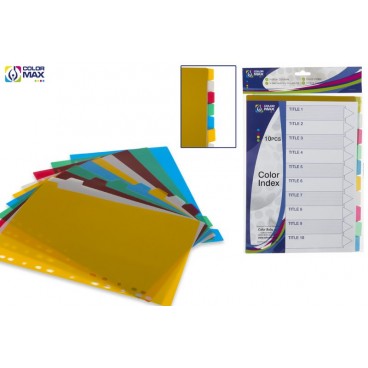 INTERCALAIRES COULEURS PVC 10 DIVISION - A4 ( 48 PIECES)