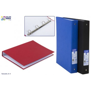 CLASSEUR PLASTIQUE A4 - 4 ANNEAUX - 3 ASS ( 24 PIECES)