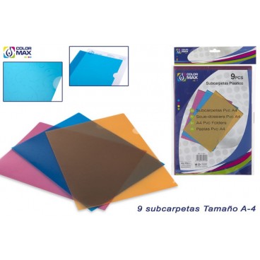 SET 9 POCHETTES COIN PVC A4 - COLOR ( 48 PIECES)