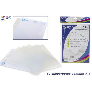 SET 10 POCHETTES COIN PVC A4 ( 48 PIECES)