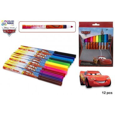 BOÎTE 12 FEUTRES COULEURS POINTE ÉPAISSE - CARS ( 144 PIECES)