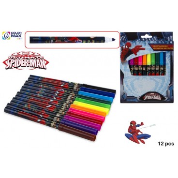 BOÎTE 12 FEUTRES COULEURS POINTE ÉPAISSE - SPIDERMAN ( 144 PIECES)