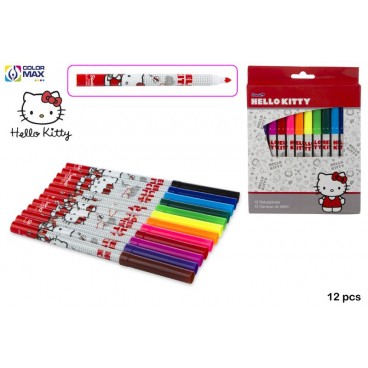 BOÎTE 12 FEUTRES COULEURS POINTE ÉPAISSE - HELLO KITTY ( 144 PIECES)