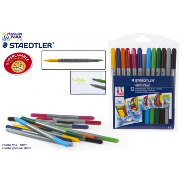 320 NPW12 SET 12 FEUTRES DOUBLE POINTE STAEDTLER NORIS CLUB ( 10 PIECES)