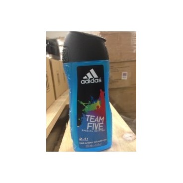 ADIDAS gel douche 250ml TEAM FIVE 2 en 1 (Colisage: par 12 piéces- Langues:FR)