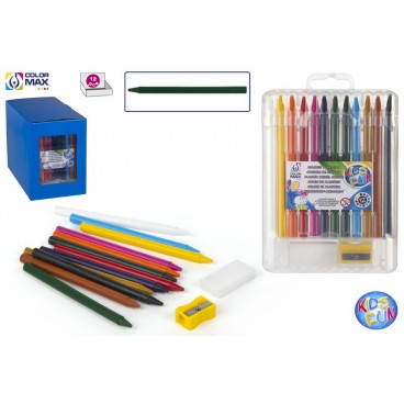 SET 12 CIRES COULEURS AVEC ÉTUI, GOMME ET TAILLE CRAYON. ( 24 PIECES)
