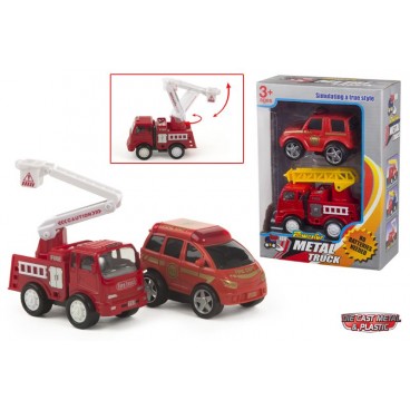 SET 2 VÉHICULES POMPIERS - 2 ASS - METAL TRUCK ( 12 PIECES)