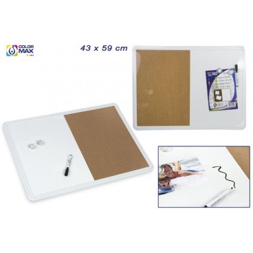 TABLEAU BLANC/BOUCHON 43X59 CM AVEC MARQUEUR ET PUNAIS MAGNÉ ( 12 PIECES)
