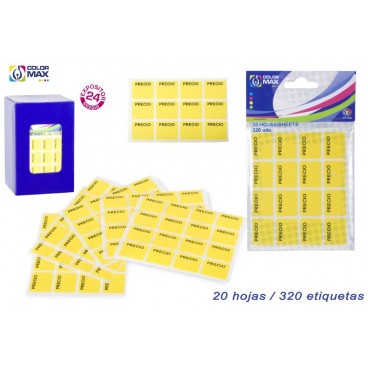 BLISTER ÉTIQUETTES ADHÉSIVES - PRIX - 20 FEUILLES JAUNE ( 48 PIECES)