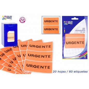 BLISTER ÉTIQUETTES ADHÉSIVES - URGENT - 20 FEUILLES / 60 UN